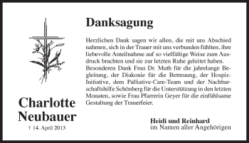 Traueranzeige von Charlotte Neubauer von Pegnitz-Zeitung